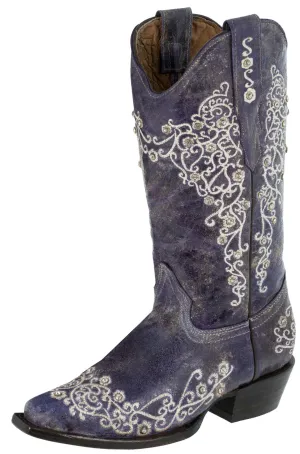 Womens Stella Purple Leather Western Boots - Snip Toe