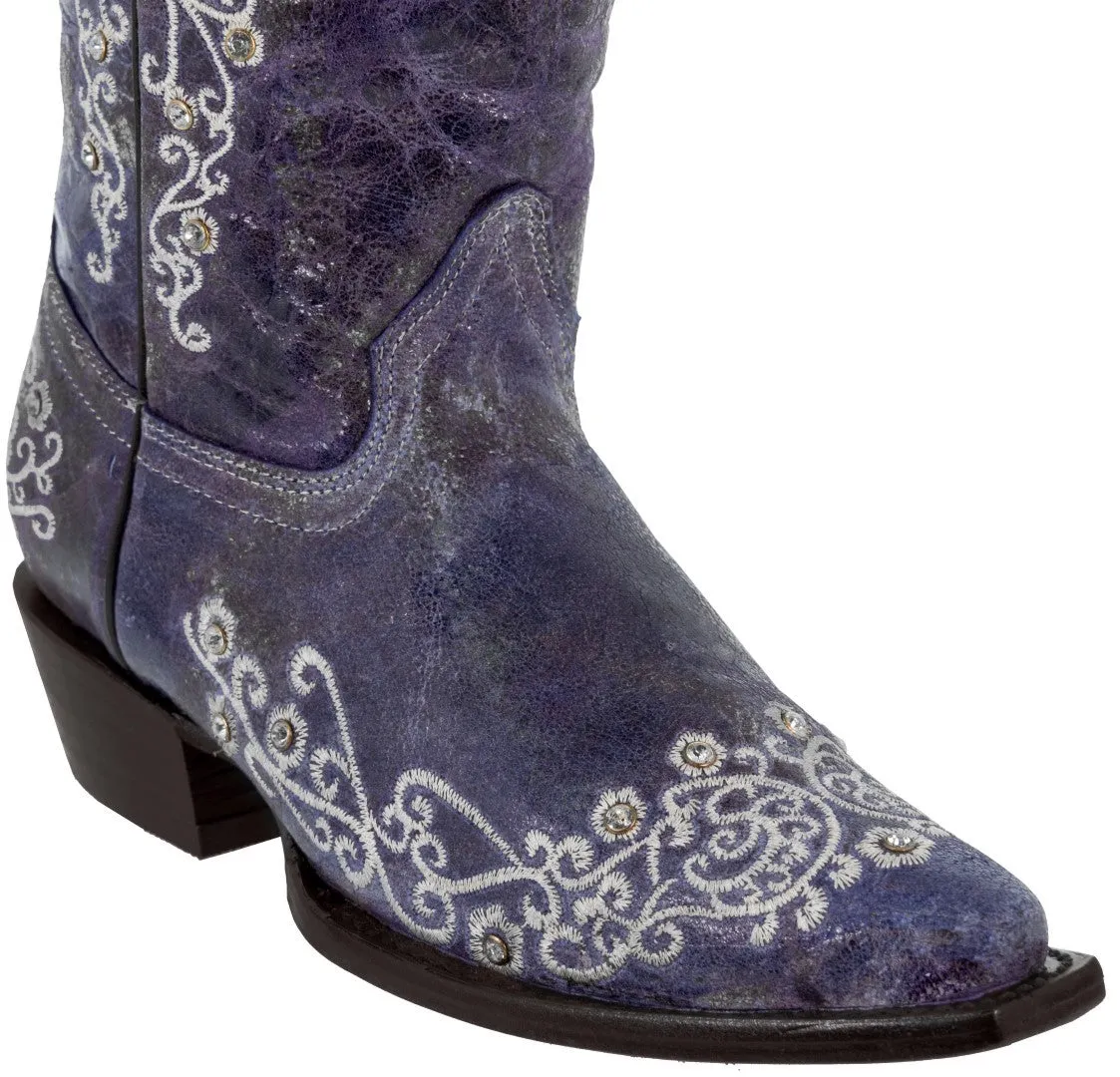 Womens Stella Purple Leather Western Boots - Snip Toe