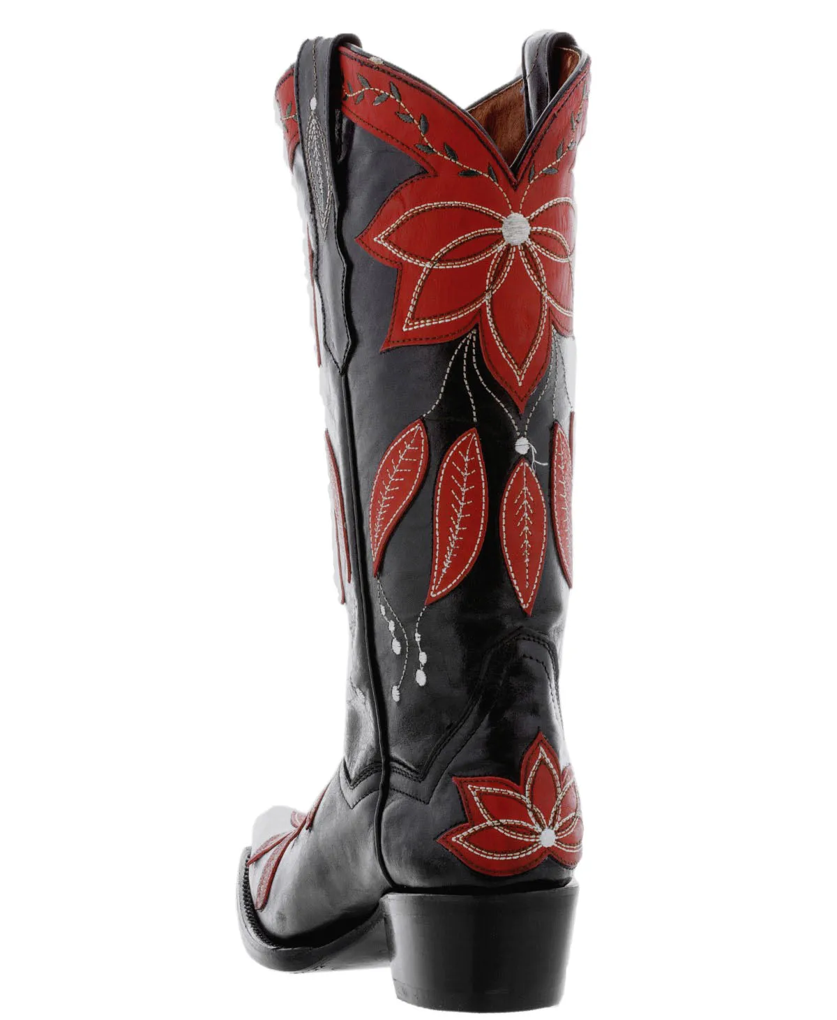 Womens Summer Black & Red Leather Cowboy Boots - Snip Toe